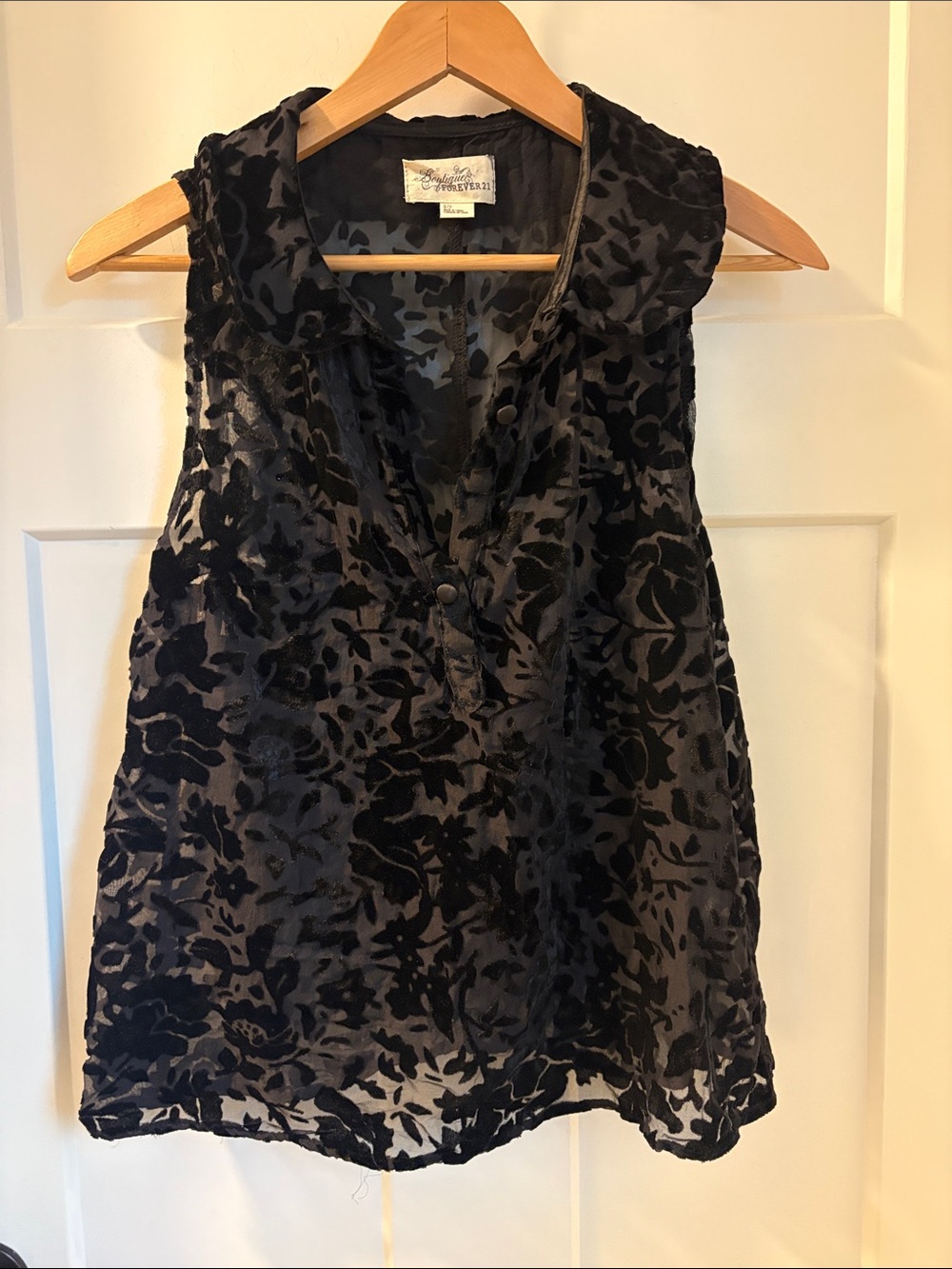 Black Velvet Burnout Collared Sleeveless Top